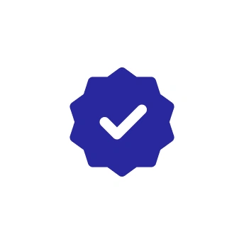 A blue checkmark symbol inside a scalloped circle against a white background, reminiscent of certification commonly found in top-tier full squat exercise equipment.