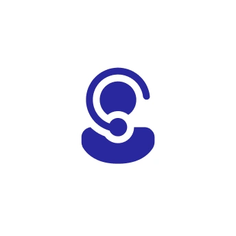 Icon of a person wearing a headset with a microphone, depicted in blue on a white background, echoes the clarity and form akin to mastering full squat exercise equipment.